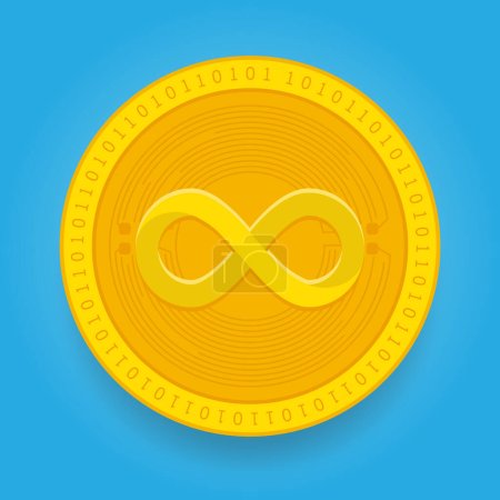 Illustration for Internet Computer Protocol ICP golden coin isolated on blue background. Cryptocurrency vector illustration eps 10 template. - Royalty Free Image