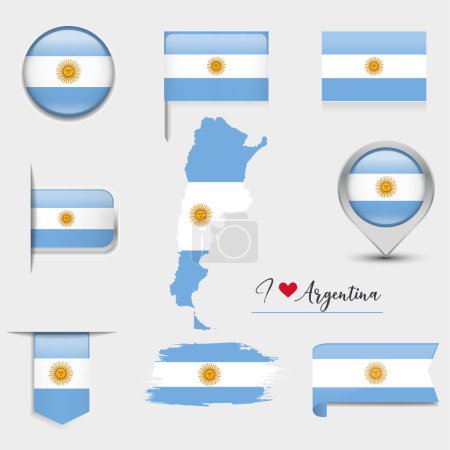 Illustration for Argentina flag - flat collection. Flags of different shaped flat icons. Vector illustration - Royalty Free Image