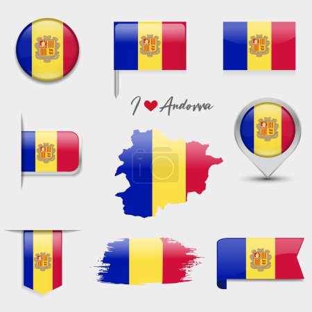 Illustration for Andorra flag - flat collection. Flags of different shaped flat icons. Vector illustration - Royalty Free Image