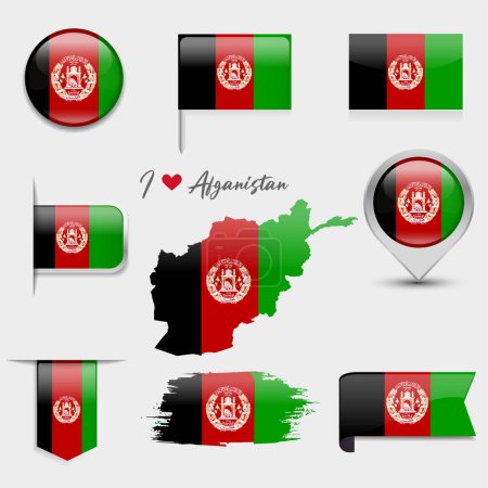 Illustration for Afganistan flag - flat collection. Flags of different shaped flat icons. Vector illustration - Royalty Free Image