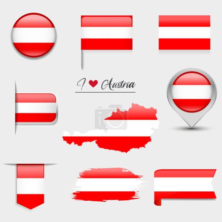 Ilustración de Bandera de Austria - colección plana. Banderas de diferentes iconos planos en forma. Ilustración vectorial - Imagen libre de derechos