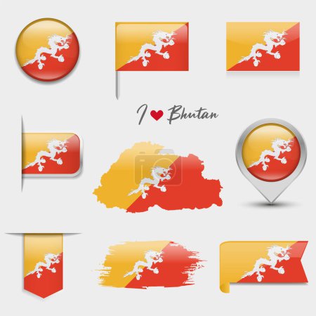 Illustration for Bhutan flag - flat collection. Flags of different shaped flat icons. Vector illustration - Royalty Free Image