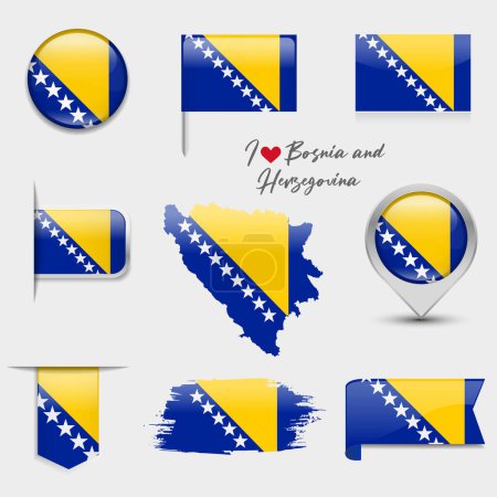 Ilustración de Bandera de Bosnia y Herzegovina - colección plana. Banderas de diferentes iconos planos en forma. Ilustración vectorial - Imagen libre de derechos