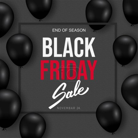 Illustration for Black Friday Sale Poster with Shiny Balloons. Vector illustration. - Royalty Free Image