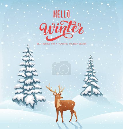 Illustration for Winter background, landscape. New year and Christmas greeting card. - Royalty Free Image