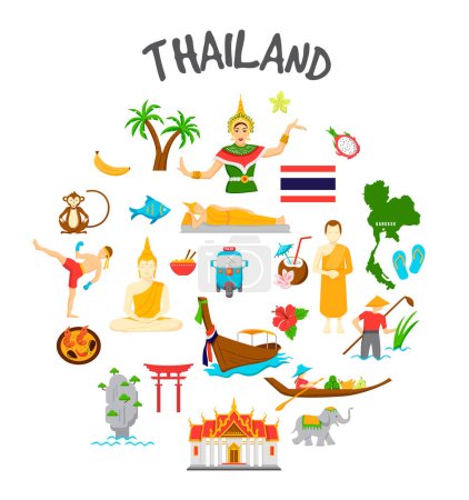 Ensemble icône Voyage Thaïlande. Illustration vectorielle