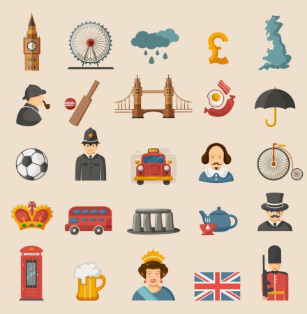 Ilustración de Londres Juego de símbolos de la ciudad de Londres. Inglaterra / Reino Unido ilustraciones vectoriales. Iconos de Londres Travel - Imagen libre de derechos