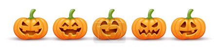 Téléchargez les illustrations : Ensemble de citrouilles d'Halloween effrayantes. Vecteur - en licence libre de droit