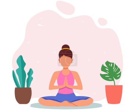 Illustration for Meditating young woman. Vector illustration - Royalty Free Image