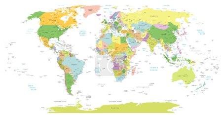 Ilustración de Mapa Mundial de Alto Detalle. Todos los elementos están separados en capas editables claramente etiquetadas. Vector 1 - Imagen libre de derechos