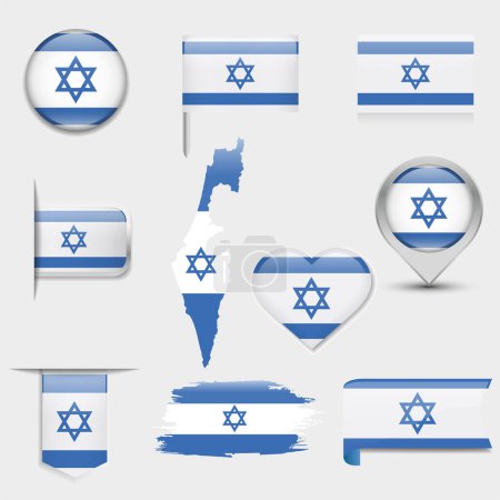 Illustration for Israel flag - flat collection. Flags of different shaped flat icons. Vector illustration - Royalty Free Image