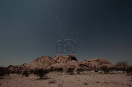 Téléchargez les photos : Plan nocturne du désert namibien près de Spitzkoppe, sous un ciel clair et étoilé du sud. - en image libre de droit