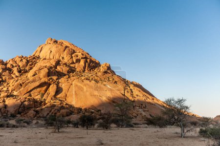 Téléchargez les photos : Impression du désert rocheux namibien près de Spitzkoppe pendant l'heure dorée autour du coucher du soleil. - en image libre de droit
