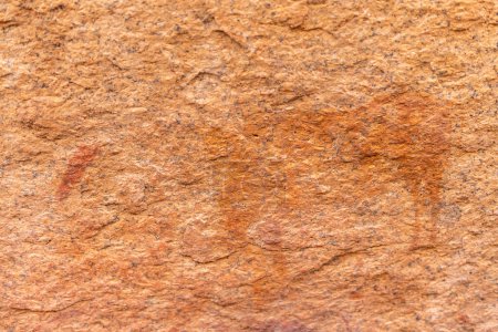 Foto de Primer plano del arte rupestre prehistórico del pueblo san en Namibia, cerca de Spitzkoppe. - Imagen libre de derechos