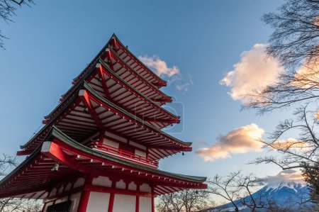 Photo for Shimoyoshida, Japan - December 27, 2019. Detail of the famous Chureito Pagoda. - Royalty Free Image