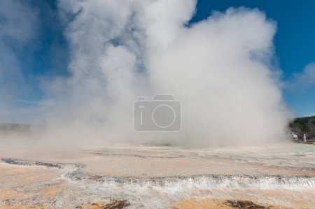 Foto de Erupción del gran géiser de la fuente en el Parque Nacional de Yellowstone
. - Imagen libre de derechos
