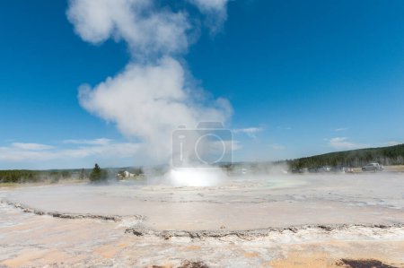 Photo for Eruption of the Great Fountain Geyser in Yellowstone National park. - Royalty Free Image
