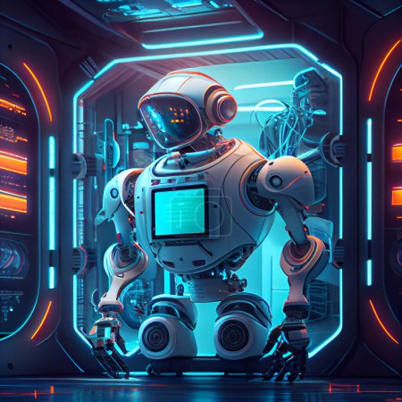 Téléchargez les photos : Futuristic robot with artificial intelligence in the newest space laboratory - en image libre de droit