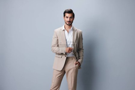 Photo for Man folded occupation isolated business studio attractive happy portrait suit businessman copyspace handsome beige posing smiling executive sexy entrepreneur confident successful - Royalty Free Image