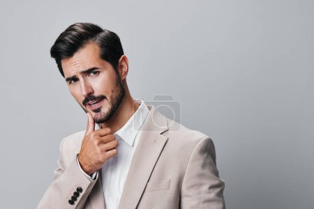 Photo for Style man background work frustrated suit office hands stress sad male angry emotion business up boss screaming portrait professional successful businessman crazy - Royalty Free Image