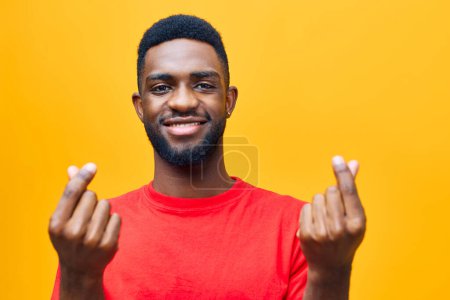 Photo for Emotion man grey copy american joy happy african background portrait look handsome african guy orange male black fashion colourful space confident american red attractive - Royalty Free Image