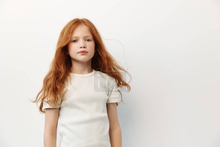 Photo for Background female fashion kid face girl young little children portrait caucasian beauty pretty hair small cute person expression studio white childhood model - Royalty Free Image
