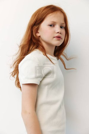 Photo for Little pretty children expression kids background caucasian young hair person beauty studio portrait closeup model face girl funny white female cute childhood daughter - Royalty Free Image