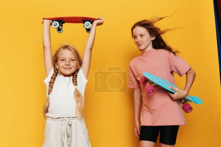 Photo for Cherishing Childhood: The Beautiful Bond of Young Girls Celebrating Friendship and Education in their School Days - Royalty Free Image