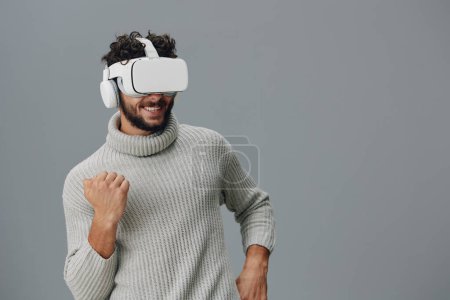 Photo for Innovation man glasses fun video game technology entertainment adult digital futuristic vr equipment device gadget person modern wearable headset reality virtual tech young - Royalty Free Image