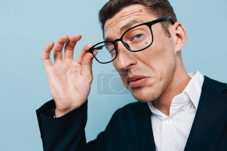 Photo for Attractive man model smart handsome background background white glasses portrait fashion adult person man caucasian business studio young businessman guy face suit isolated - Royalty Free Image