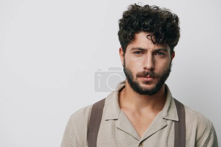Photo for White standing adult person one casual studio portrait beard men confidence attractive grey guy face model caucasian background fashion male hair young handsome isolated - Royalty Free Image