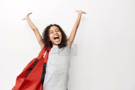 Photo for Excited young adorable children kid small person little background female face white girl cute portrait background expression education lifestyle childhood beautiful pretty girl - Royalty Free Image