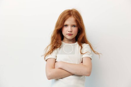Photo for Angry woman expression young upset children problem person kid beautiful little face girl stress background childhood caucasian sad emotion portrait depressed cute female unhappy - Royalty Free Image