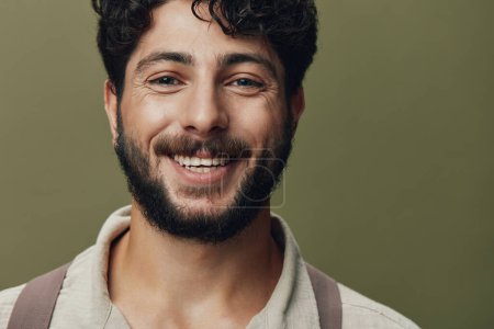 Photo for Man young cheerful guy beard happiness white positive face studio caucasian portrait isolated expression background happy male adult model smile confident person attractive - Royalty Free Image