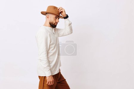 Photo for Casual standing attractive handsome background model studio young background guy portrait emotion isolated caucasian white men men beard face lifestyle adult person - Royalty Free Image