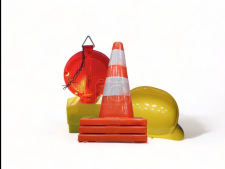 Photo for Cone and street flasher with protective helmet - Royalty Free Image
