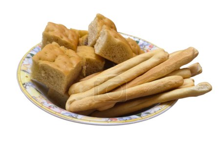 Platte mit Focaccia, Stockbrot und Brot