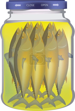 Illustration for Glass jar of tuna fillets in oil - Royalty Free Image