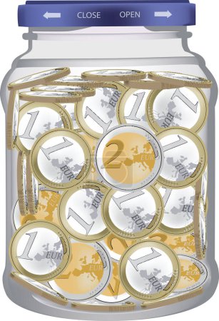 Ilustración de Tarro de vidrio que contiene monedas EURI - Imagen libre de derechos