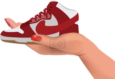 Ilustración de Mano femenina levanta zapatilla Nike - Imagen libre de derechos