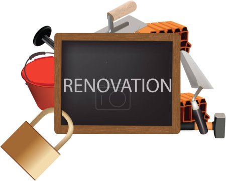Illustration for Blackboard with renovation of renovation written - Royalty Free Image