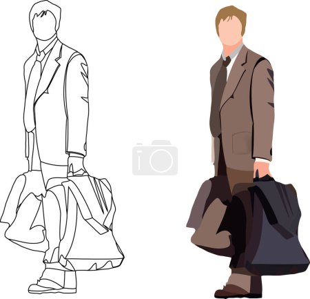 Téléchargez les illustrations : Personne distinguée debout avec des sacs de voyage - en licence libre de droit