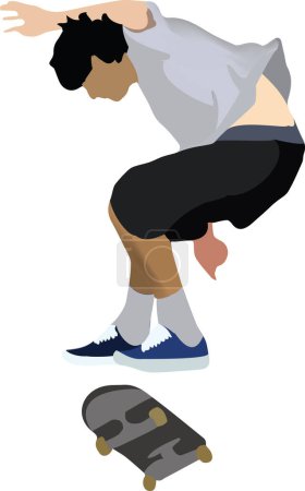 Illustration for Young male boy jumps with skateboard - Royalty Free Image