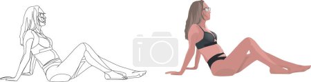 Ilustración de Mujer joven acostada en la playa - Imagen libre de derechos
