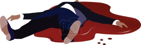 Illustration for Distinguished person lying on the ground in a pool of blood - Royalty Free Image