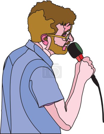 Illustration for Singer-songwriter singer with singing microphone - Royalty Free Image