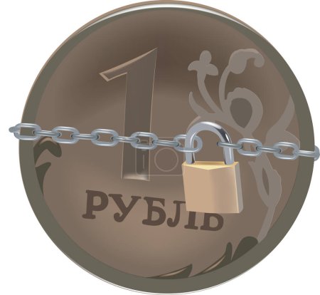Illustration for Russian ruble coin closed with chain and padlock - Royalty Free Image