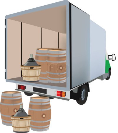 Ilustración de Van camión uso para el transporte de vino demijohns - Imagen libre de derechos