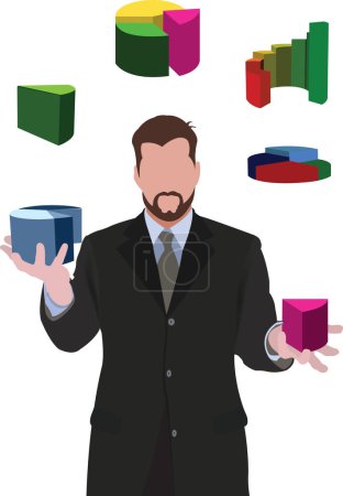 Illustration for Distinguished person manager creates statistics histograms - Royalty Free Image