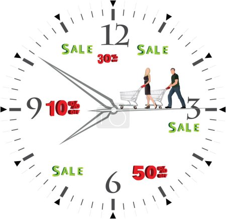 Illustration for Time and day of great discounts and sales for the family - Royalty Free Image